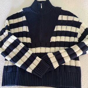 a new day Navy and White Striped Half-Zip Sweater